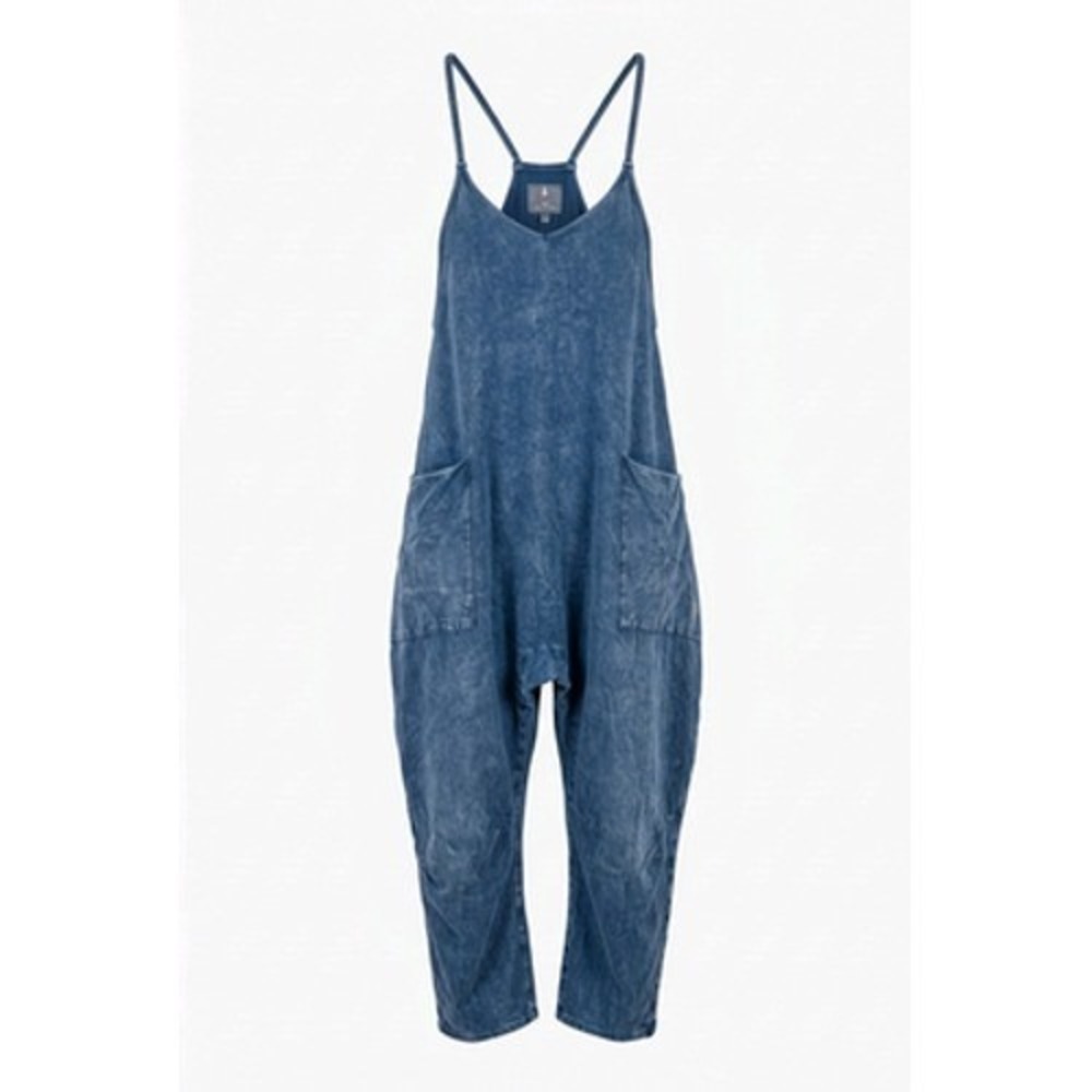 FP Movement Jumpsuit Women XS Blue Sleeveless V Neck Pockets Relaxed Lounge